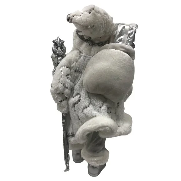 Santa Large Christmas Decoration Silver Staff & Gift Bag 18 Inches Tall - Picture 2 of 4